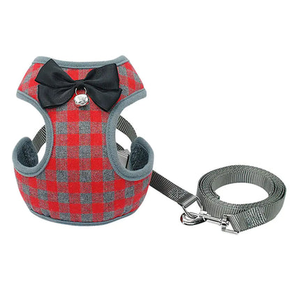 Dog Leash with Checkered Bowtie Harness for Pets